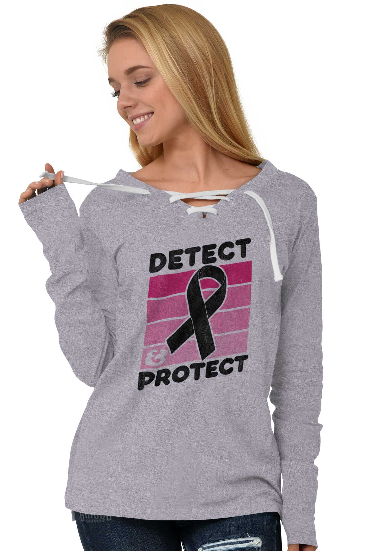 Detect Protect Breast Cancer Awareness Ribbon Womens Long ...