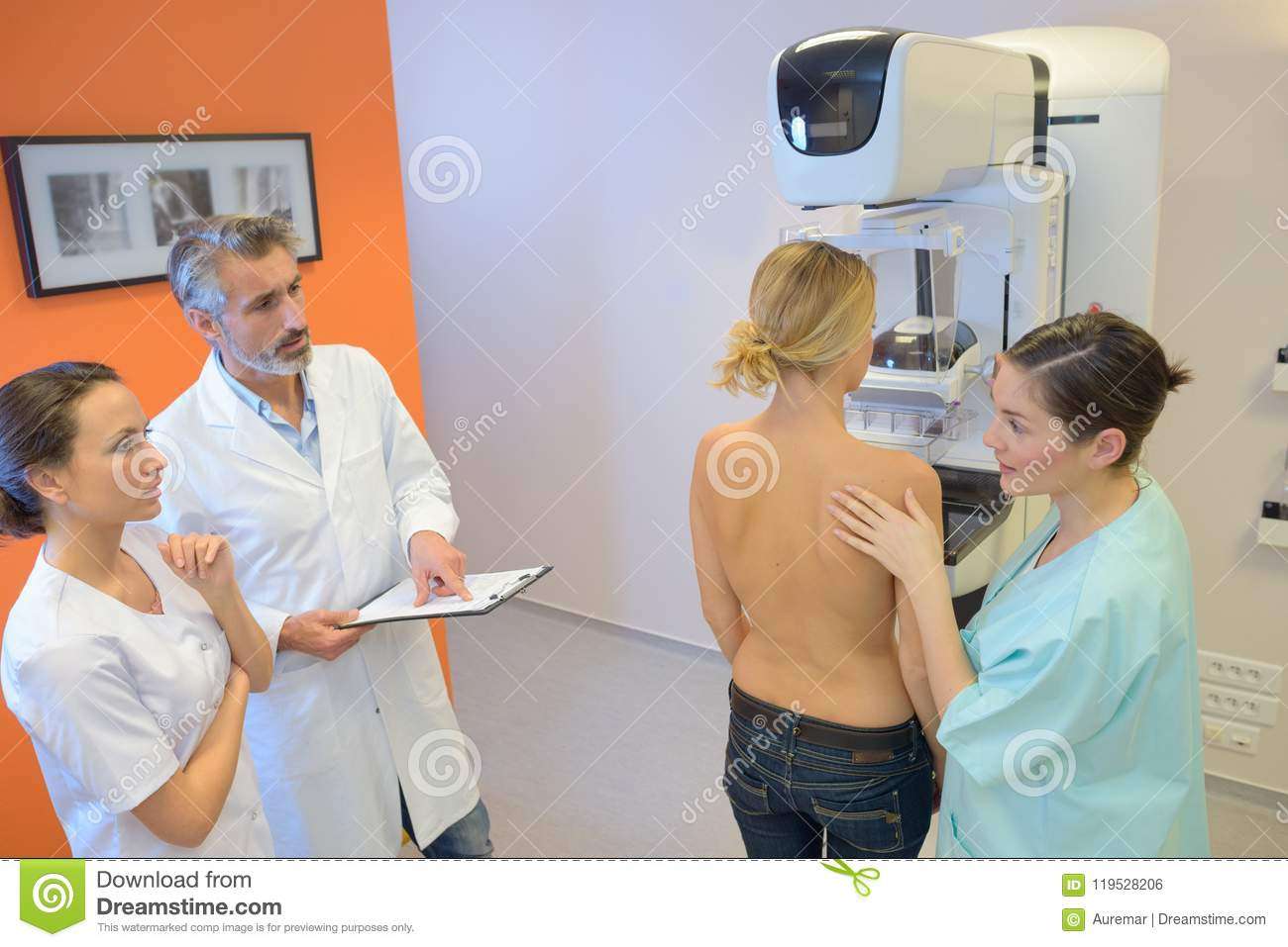 Doctors Talk As Patient Takes Breast Cancer Screening Stock Photo ...