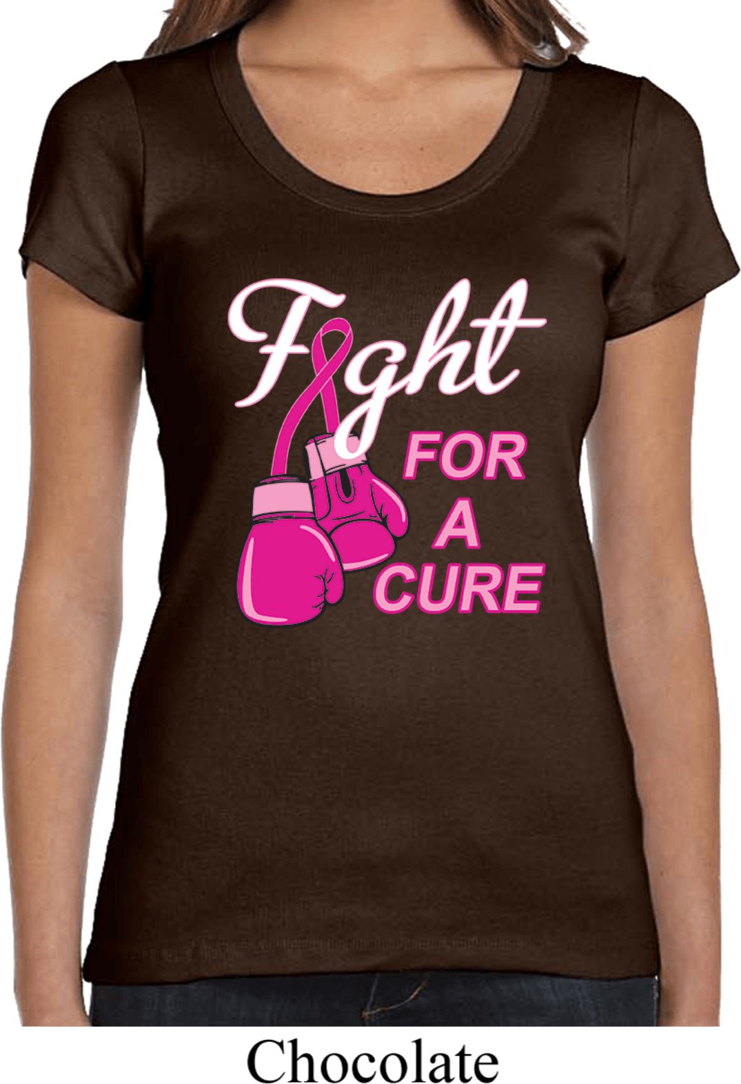 Ladies Breast Cancer Shirt Fight For a Cure Scoop Neck Tee ...