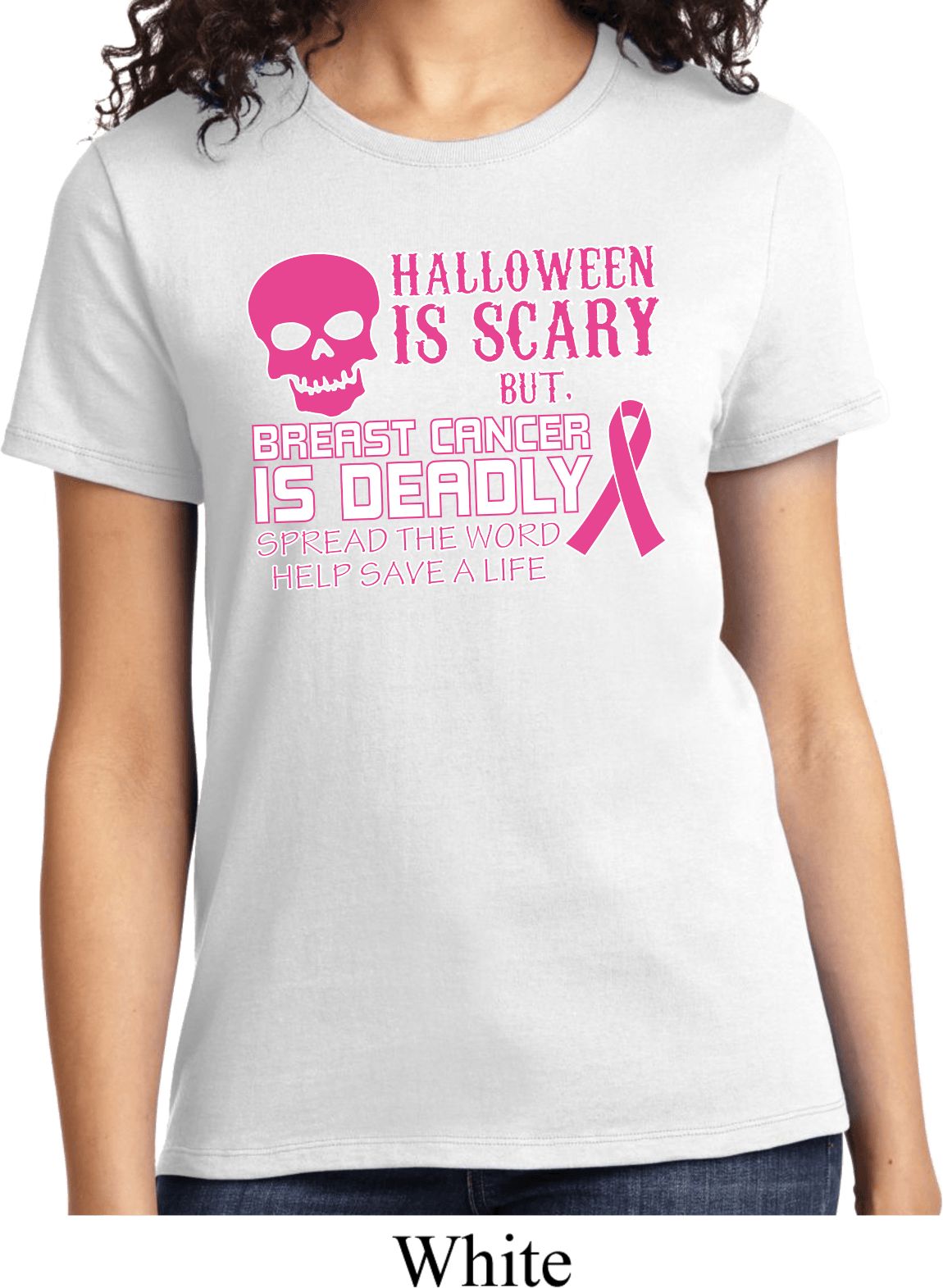 Ladies Shirt Halloween Scary Breast Cancer Deadly Tee T ...
