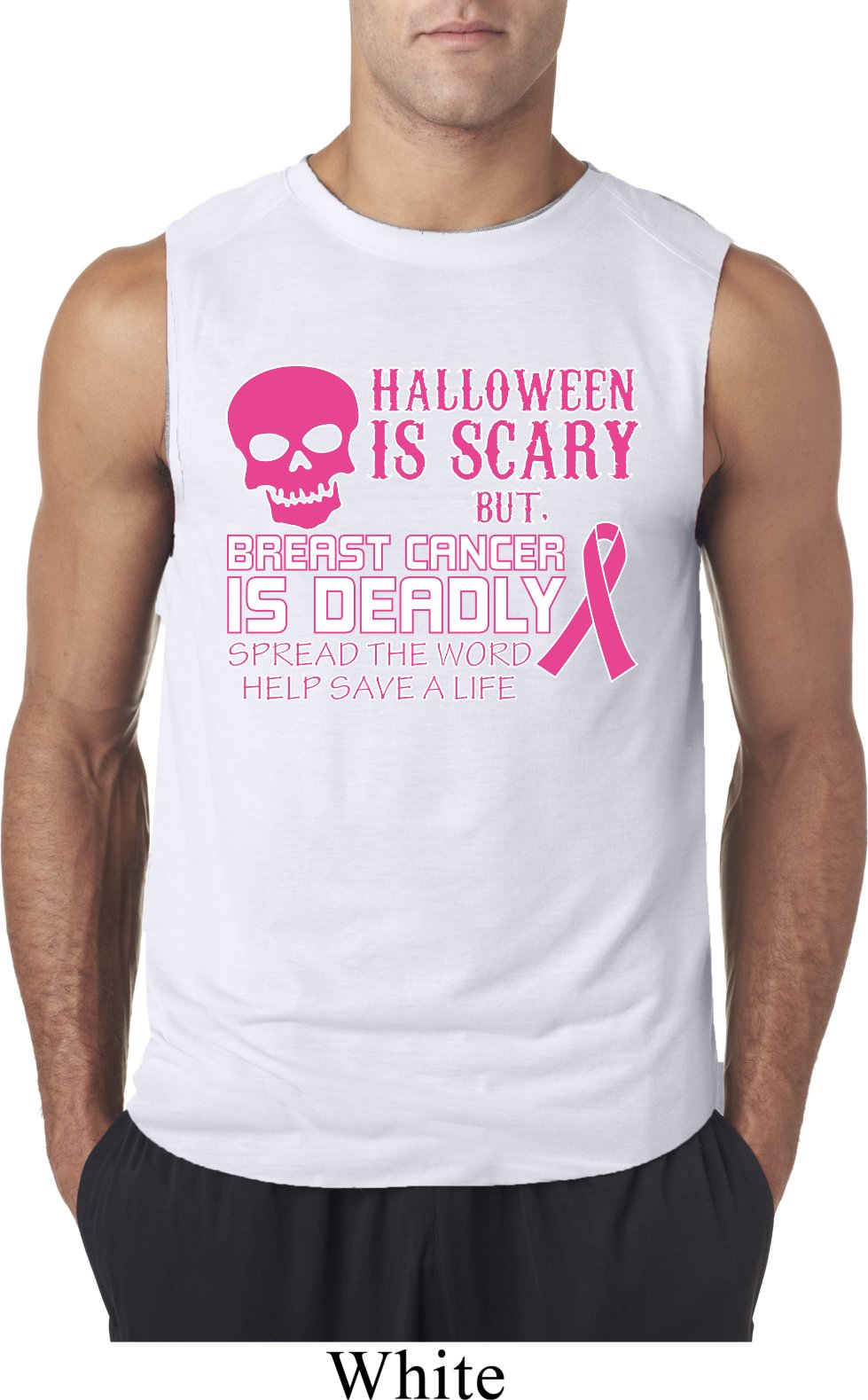 Mens Shirt Halloween Scary Breast Cancer Deadly Sleeveless ...