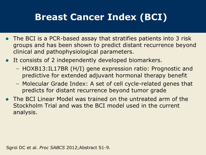 Performance of the Breast Cancer Index versus Onco type DX ...