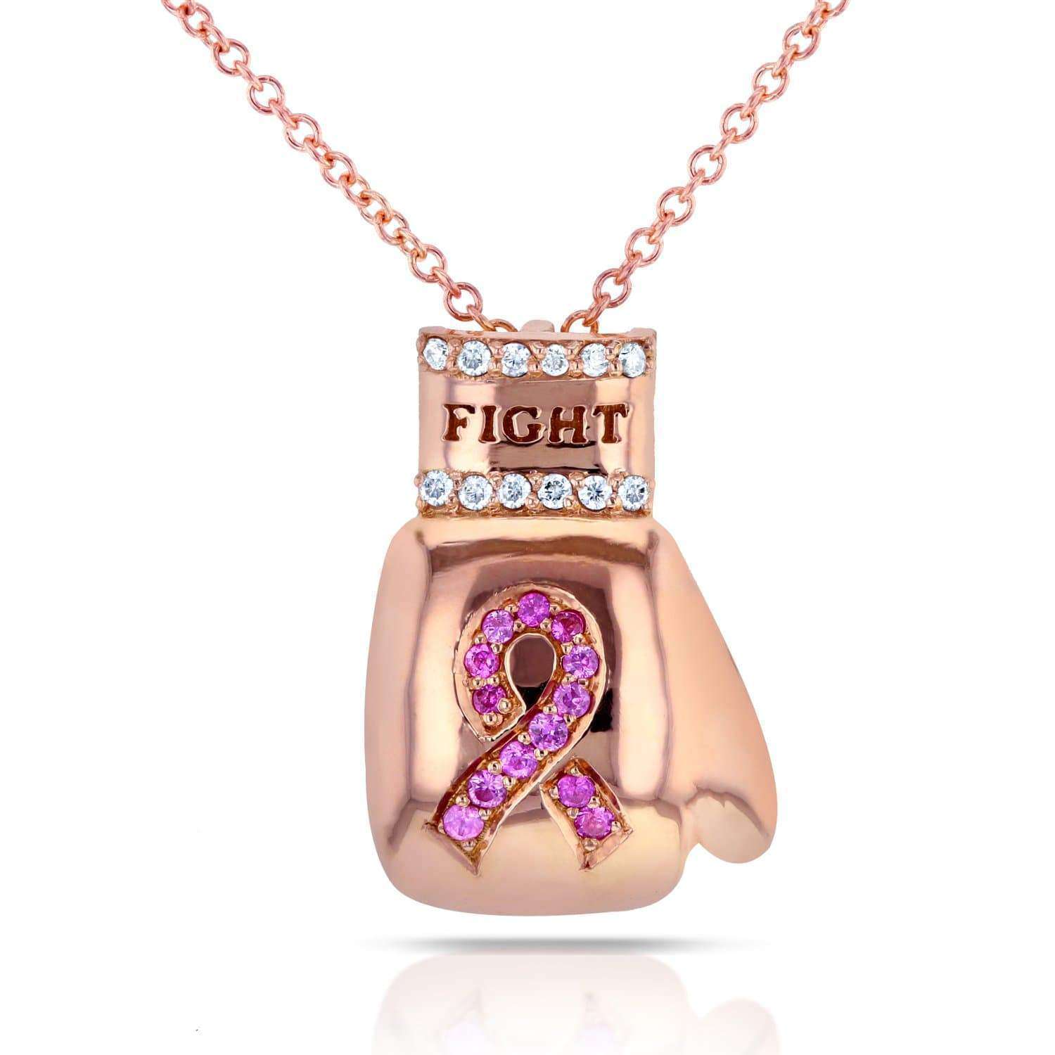 Pink Sapphire &  Diamond " Fight"  Breast Cancer Awareness Pendant 14k ...
