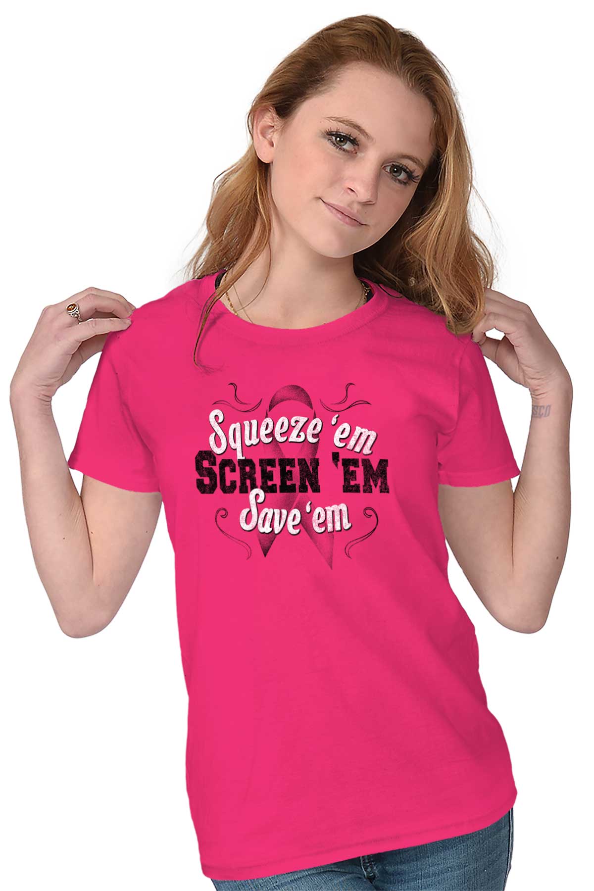 Squeeze Screen Boobs Breast Cancer Awareness Graphic T ...