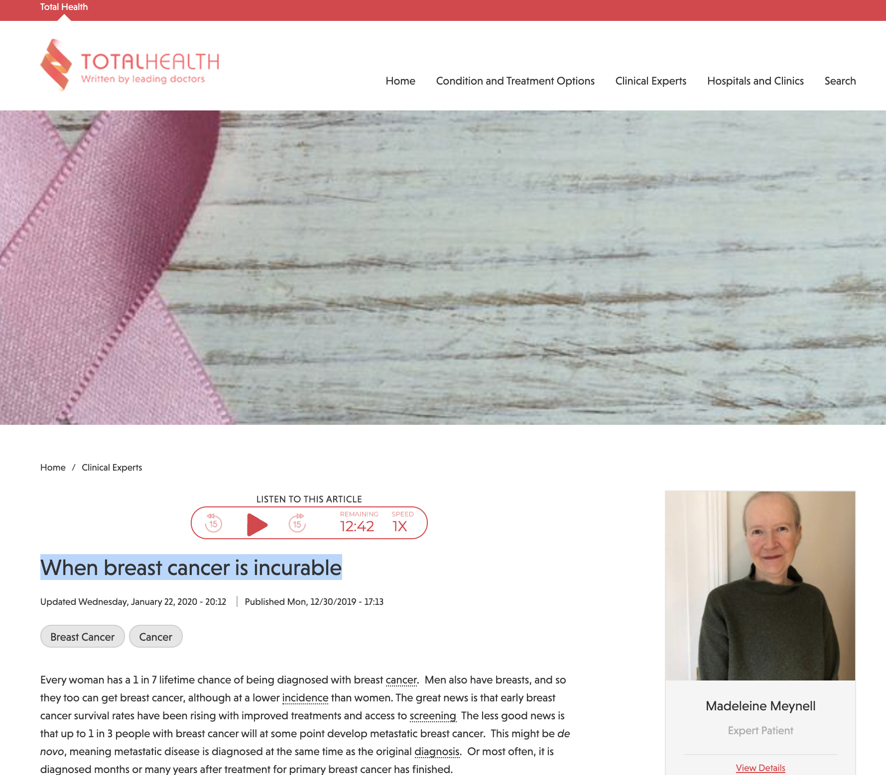 TotalHealth.Co.Uk: When breast cancer is incurable by ...