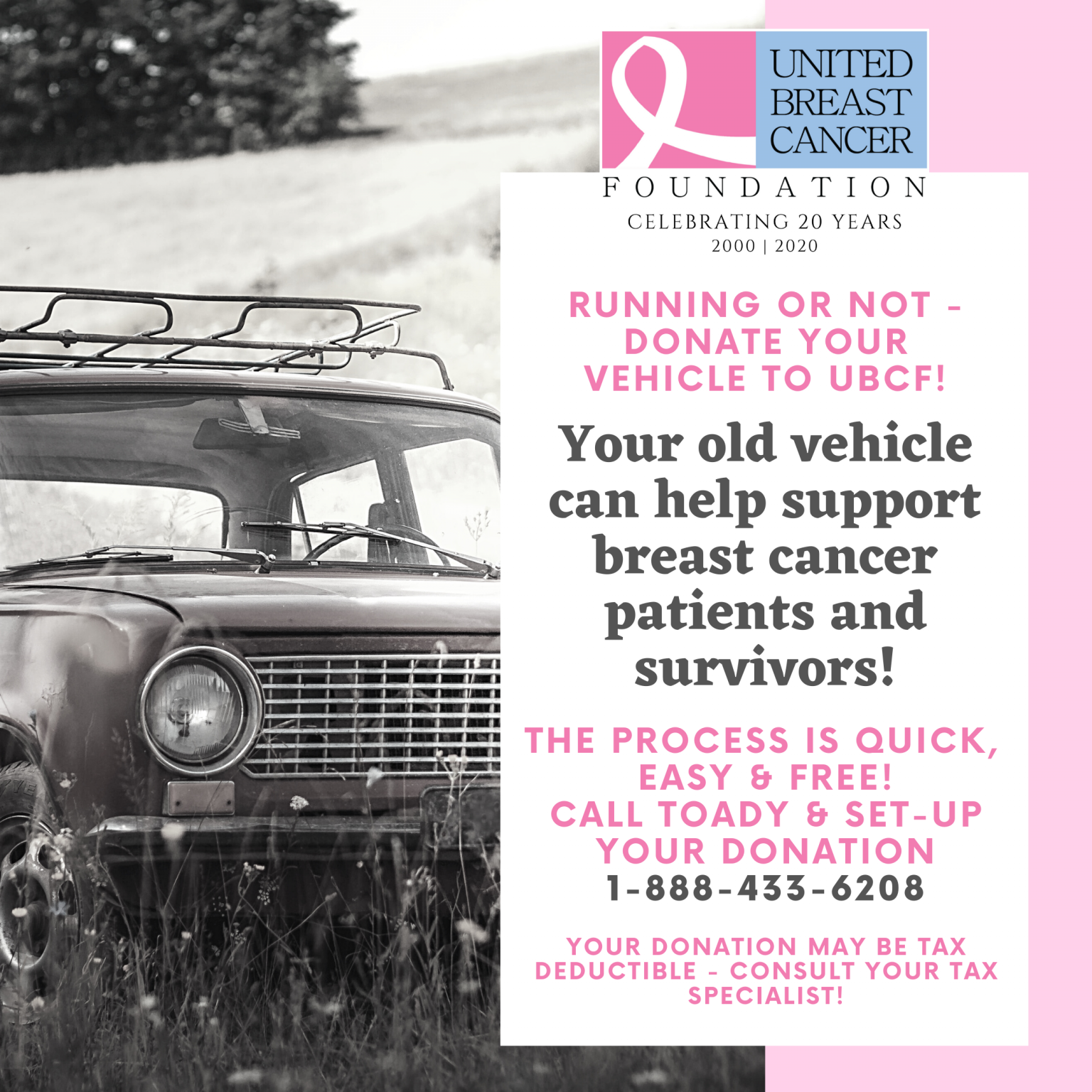 United Breast Cancer Foundation Hosting Car Donation Drive